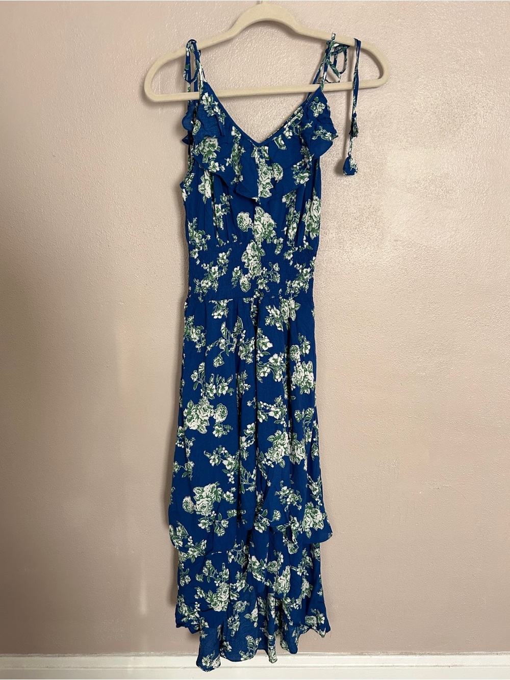 GILLI Blue ruffle Floral tiered Maxi spaghetti strap Dress